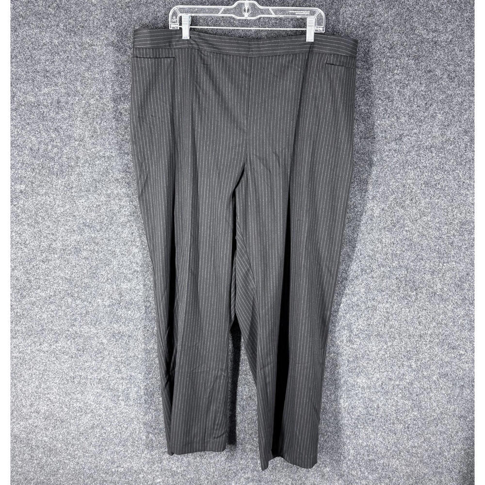 Catherines Dress Pants Women 2X Plus Black Striped High Rise Flat Front Straight